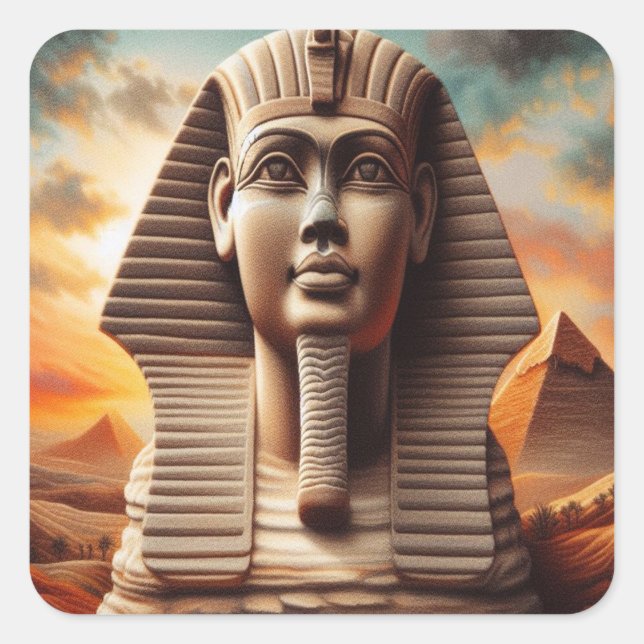 Sticker Carré Giza Sphinx Head avec Pyramides Egypte Travel (Devant)