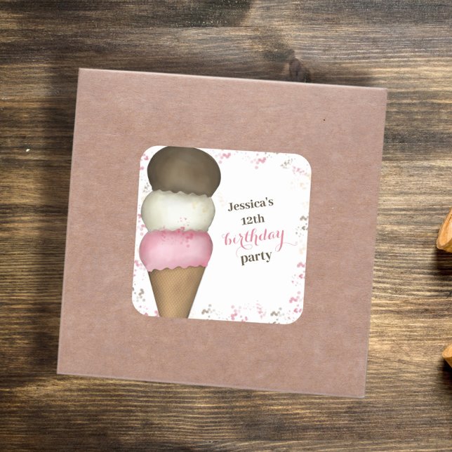 Sticker Carré Glace de Fête d'Anniversaire Favori Personnalisé (Créateur téléchargé)