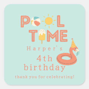 Sticker Carré glace flamant rose été anniversaire enfants fête p