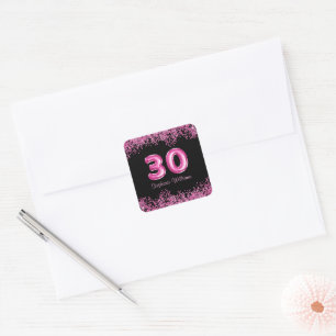 Sticker Carré Glam Black Pink Foil 30e fête d'anniversaire