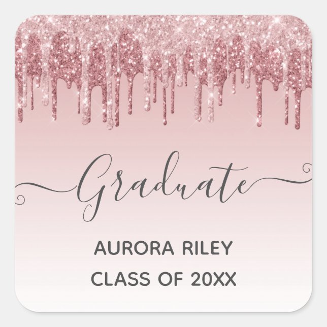 Sticker Carré Glam Blush Pink Gold Driding Parties scintillant G (Devant)