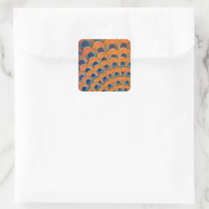 Sticker Carré Glam Boho Orange Blue Peacock Plumes