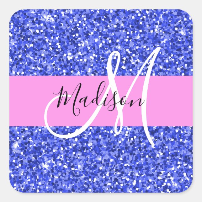 Sticker Carré Glam Dark Blue Parties scintillant rose étincelles (Devant)