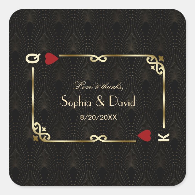 Sticker Carré Glam Gatsby Casino Las Vegas Mariage de poker (Devant)