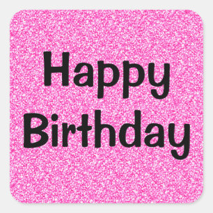 Sticker Carré Glam Joyeux Anniversaire noir rose chaud Parties s