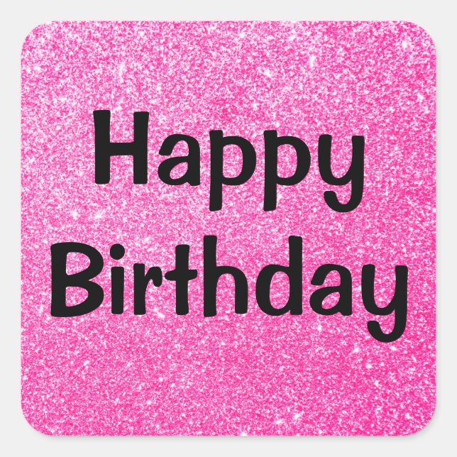 Sticker Carré Glam Joyeux Anniversaire noir rose chaud Parties s (Devant)