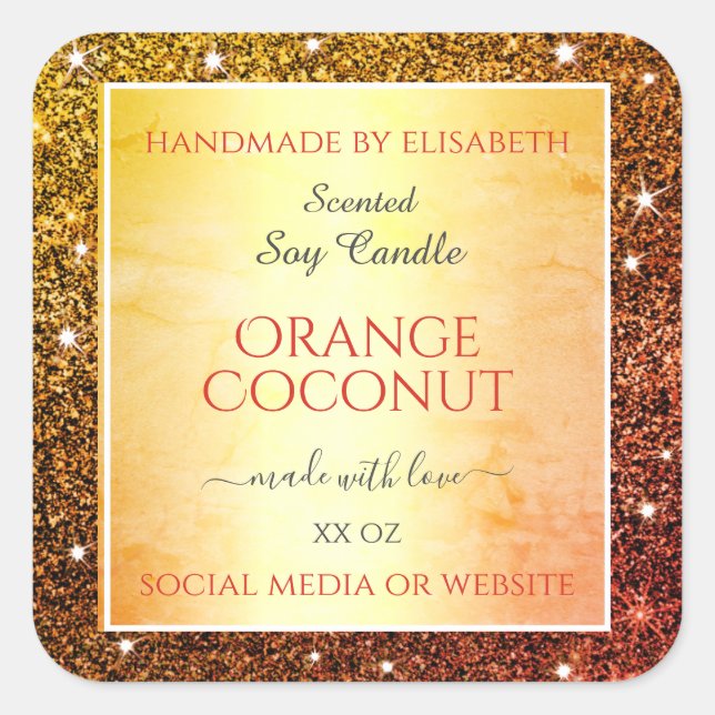 Sticker Carré Glam Orange Faux Parties scintillant Éparké Étique (Devant)
