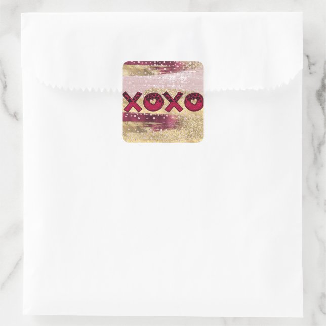 Sticker Carré Glam Parties scintillant Gold Red Luxe XOXO Valent (Sac)
