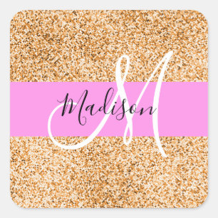 Sticker Carré Glam Pink & Copper Parties scintillant étincelles