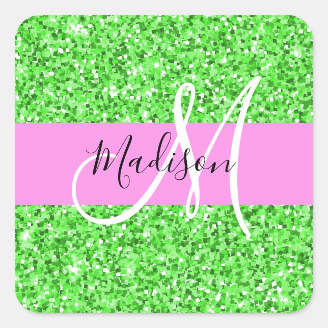 Sticker Carré Glam rose et Parties scintillant verte éclaboussen (Devant)