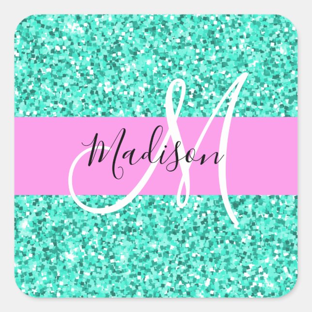 Sticker Carré Glam rose Turquoise Parties scintillant étincelles (Devant)