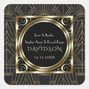 Sticker Carré Glam Royal Gold Black Art Déco Mariage des années 