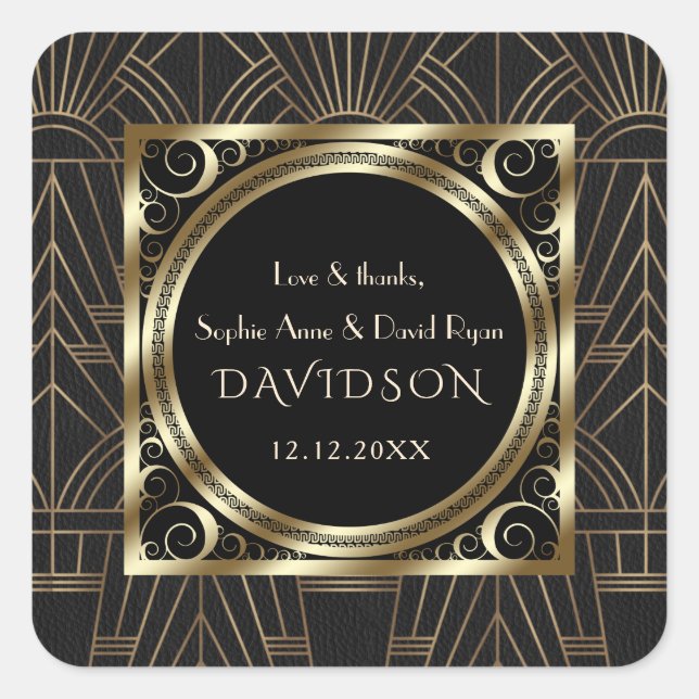 Sticker Carré Glam Royal Gold Black Art Déco Mariage des années  (Devant)
