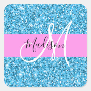 Sticker Carré Glam Sky Blue Parties scintillant rose étincelles 