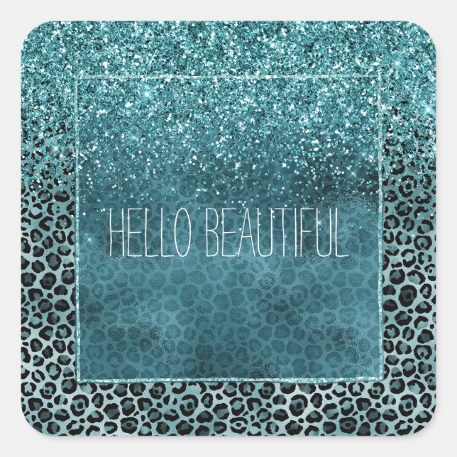 Sticker Carré Glam Turquoise Turquoise Blue Empreinte de léopard (Devant)