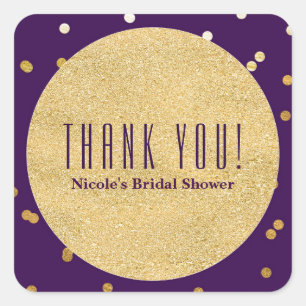 Sticker Carré Glam violet & Gold Shiny Confetti Dots Party Favor
