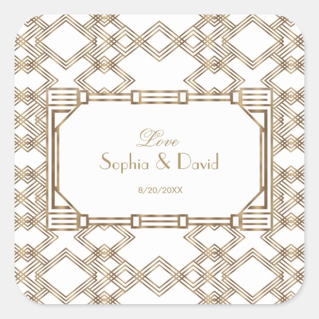 Sticker Carré Glam White Gold Great Gatsby Mariage (Devant)