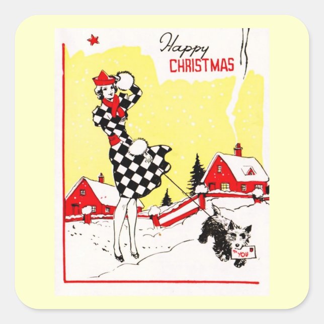 Sticker Carré Glamor Girl with Scotty Chig Salutations (Devant)