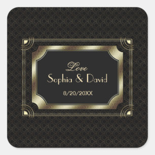 Sticker Carré Glamour Great Gatsby Gold Black Art Déco Mariage