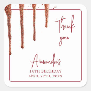 Sticker Carré Glamour Rose Parties scintillant or Drip Sweet 16