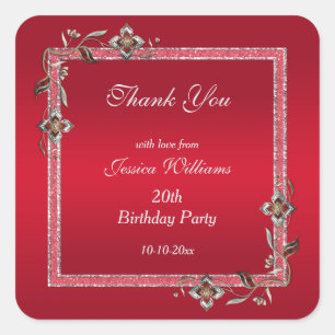 Sticker Carré Glamour Ruby Red Gems & Parties scintillant Annive