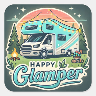 Sticker Carré Glamper Happy - Vibes Glamping Fun