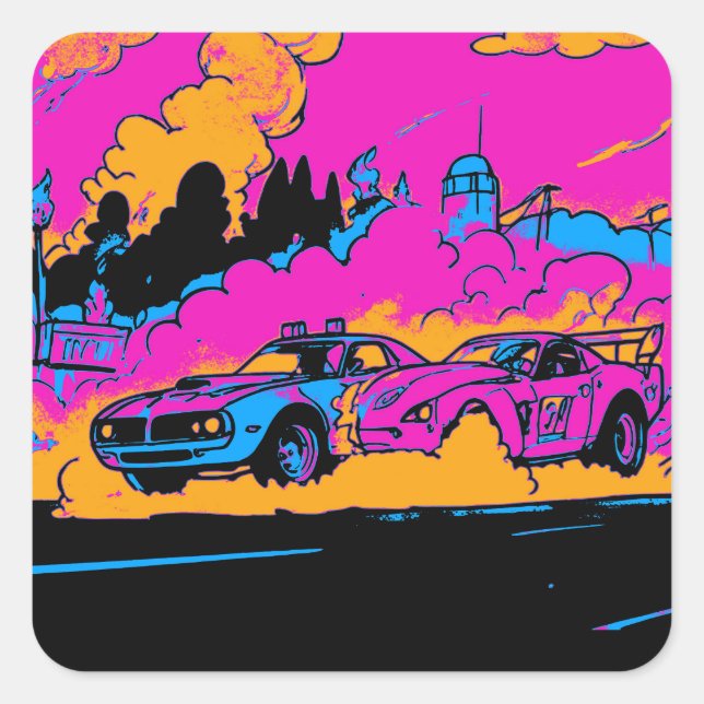 Sticker Carré Glisser-Racing Burn-Out - Glisser-racing Cars (Devant)