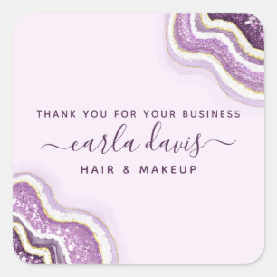 Sticker Carré Glitter de géode d'agate violet améthyste Luxe Ent