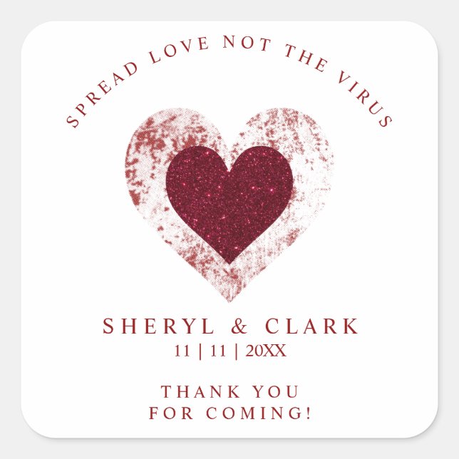 Sticker Carré Glitter Red Heart Pandemic Wedding Spread Love (Devant)