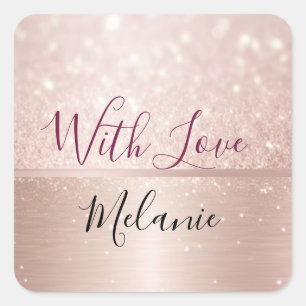Sticker Carré Glitter Rose Gold Glam Nom métallique