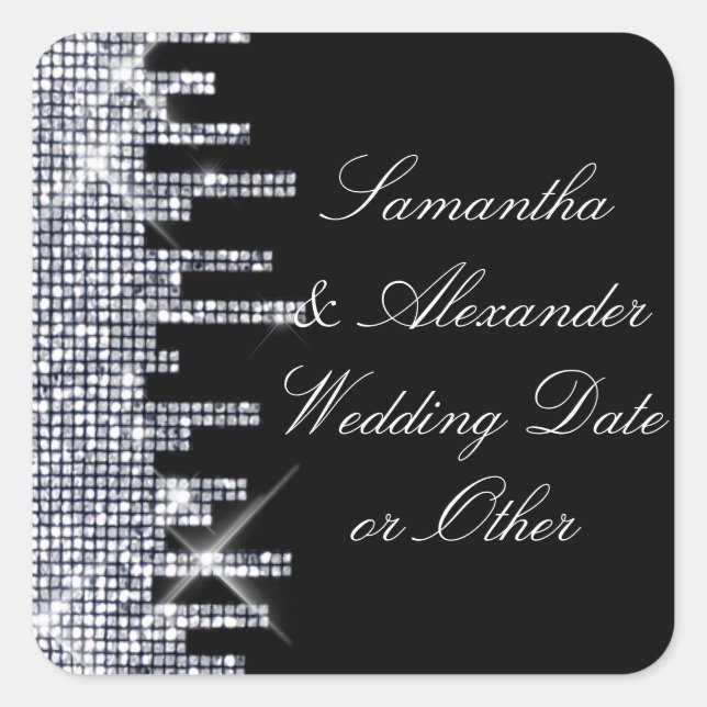 Sticker Carré Glitterie Black/Silver Mariage Personnalisé (Devant)