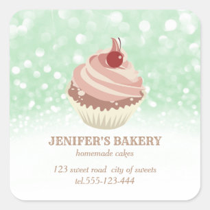 Sticker Carré Glitterie vintage cupcakes et sucreries faits mais