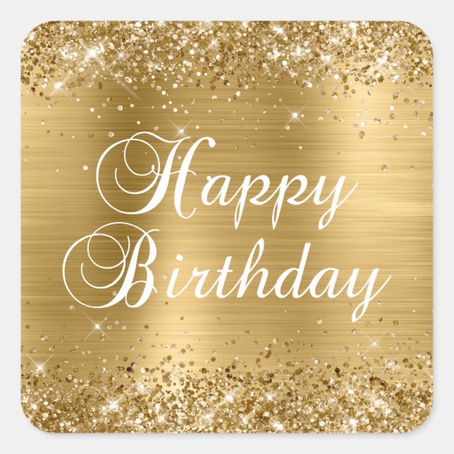 Sticker Carré Glittery Gold Foil Joyeux anniversaire (Devant)