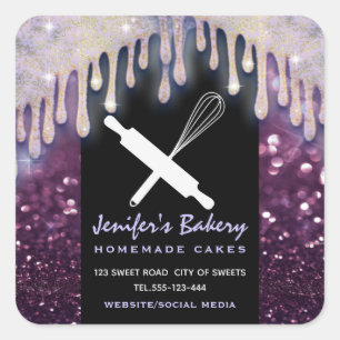 Sticker Carré Glittery gouttes à rouler pin whisk chef boulanger