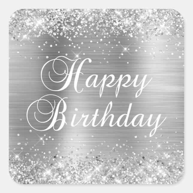 Sticker Carré Glittery Silver Foil Joyeux anniversaire (Devant)
