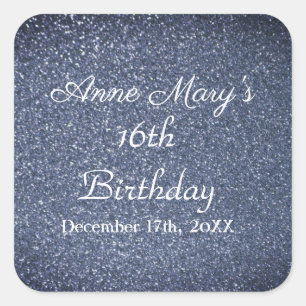 Sticker Carré Glittery Sparkle 16e anniversaire Personnalisé Dus