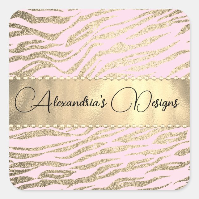 Sticker Carré Glittery Zebra Impression sur le logo rose Personn (Devant)