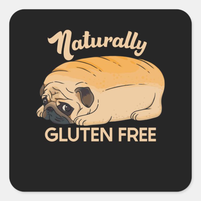 STICKER CARRÉ GLUTEN FREE CUTE CARLIN PAIN (Devant)