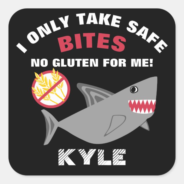 Sticker Carré Gluten Shark gratuit Je prends des bouchées sûres  (Devant)