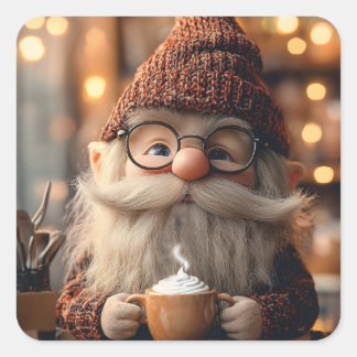 Sticker Carré Gnome confortable jouissant d'une coupe de cacao c