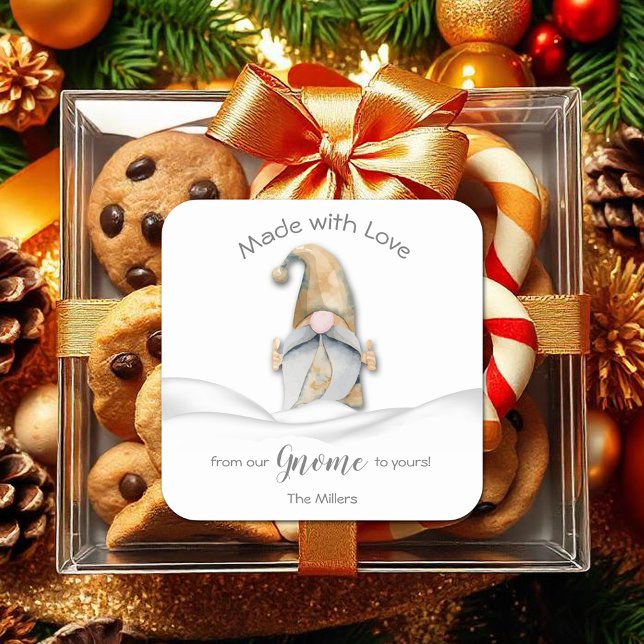 Sticker Carré Gnome Cuisine maison Cuisine de vacances personnal (Gnome Made with Love Christmas Personalized Square 3" Stickers)