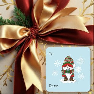 Sticker Carré Gnome de Noël Cosy Rouge Vert Hiver Mignon