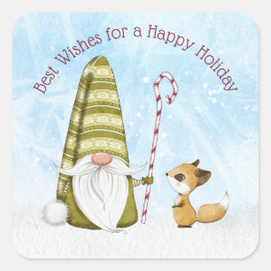 Sticker Carré Gnome et Fox Meilleurs voeux Happy Holiday Custom