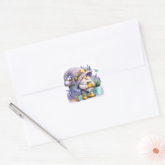 Sticker Carré Gnome Lavande Mignon