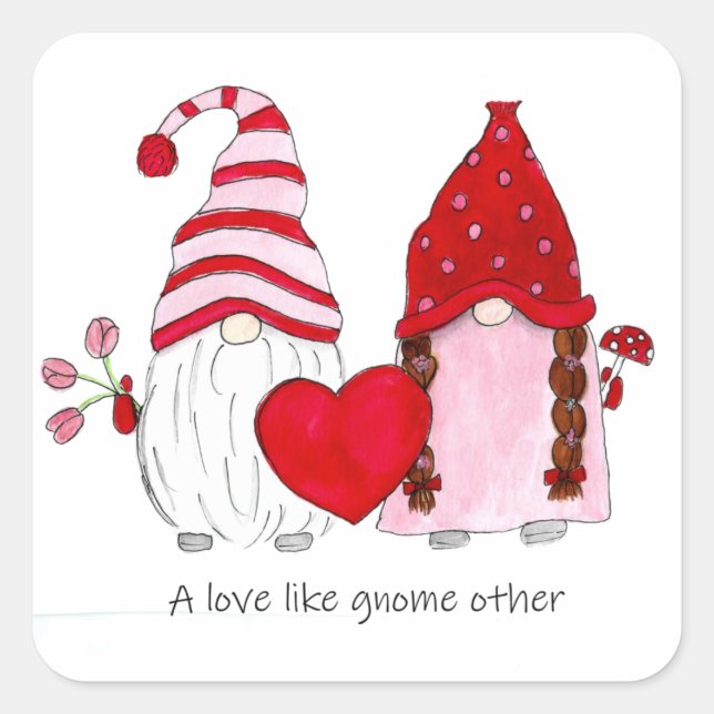 Sticker Carré Gnomes de la Saint-Valentin Un amour comme aucun a (Devant)
