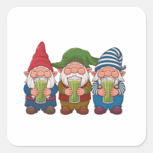 Sticker Carré Gnomes drôle tenir une Matcha boire magique