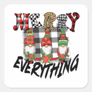 Sticker Carré Gnomes Funny Joyeux Tout Blanc Noir Plaid