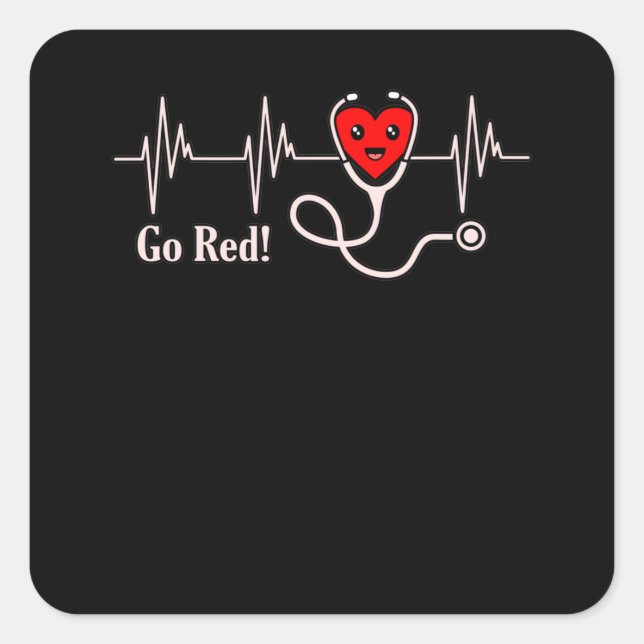 Sticker Carré Go Red Heartbeat Heart Disease (Devant)