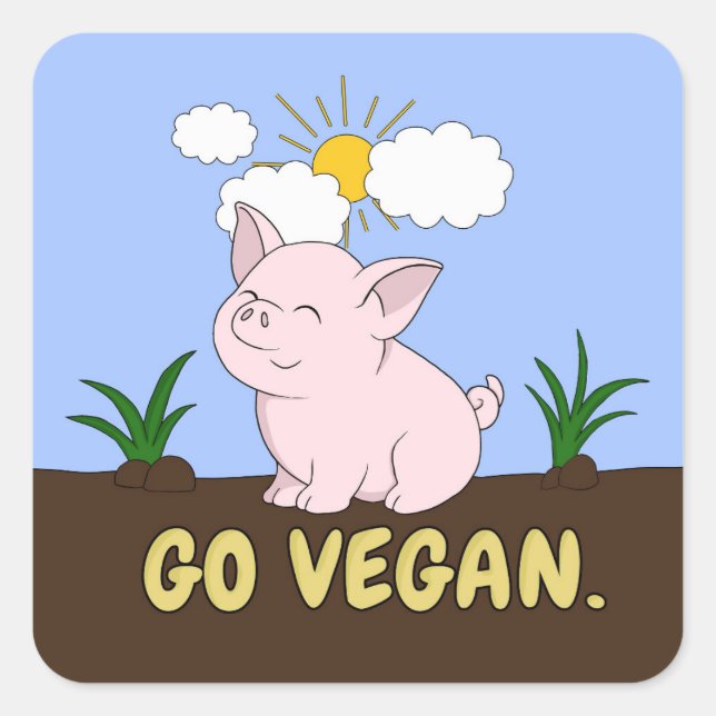 Sticker Carré Go Vegan - Cute Pig (Devant)