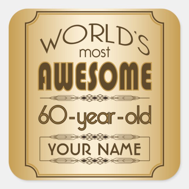 Sticker Carré Gold 60th Anniversaire Célébration Monde meilleur  (Devant)